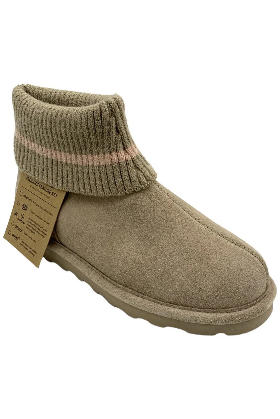 BEARPAW Women's September Suede Boot w Rain/Stain Repellent Mushroom - Medium